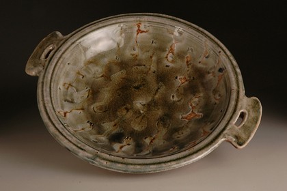 pasta plate, side-handled. Wood-fired salt-glaze