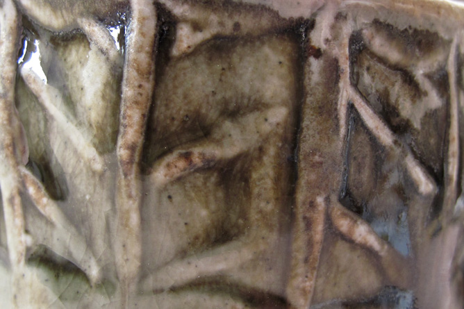 Ash-glaze salt-fire herringbone detail