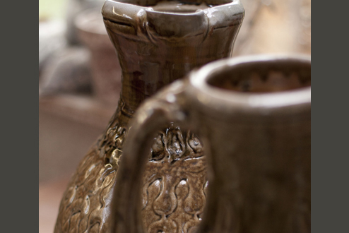 Large jugs, thrown in three parts. Wood-fired salt-glaze