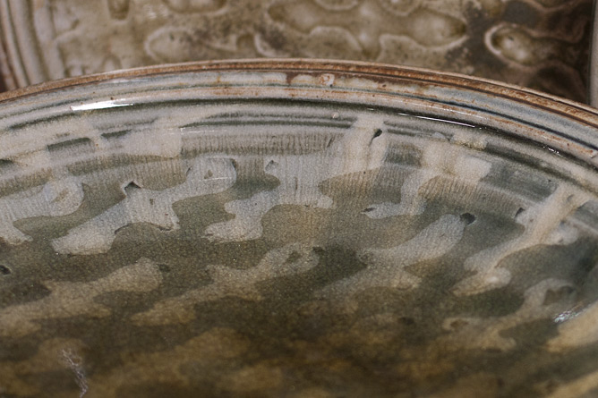 Large plate detail, latex resist ash-glazed