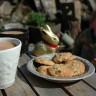 Wood-fired salt-glazed plate with home-baked biscuits