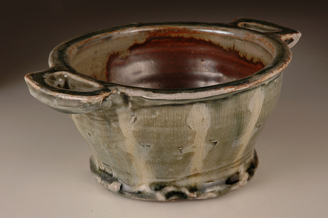 Green soup bowl, wood-fired salt-glaze