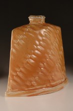 Slab-built porcelain, orange bottle, wood-fired salt-glaze